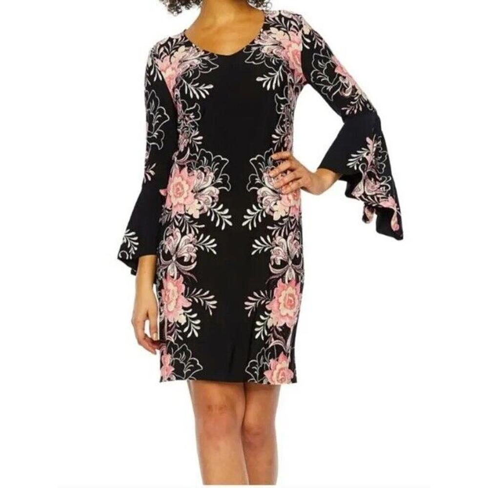 MSK dress, made in India, Floral red, white and black in color, size Small